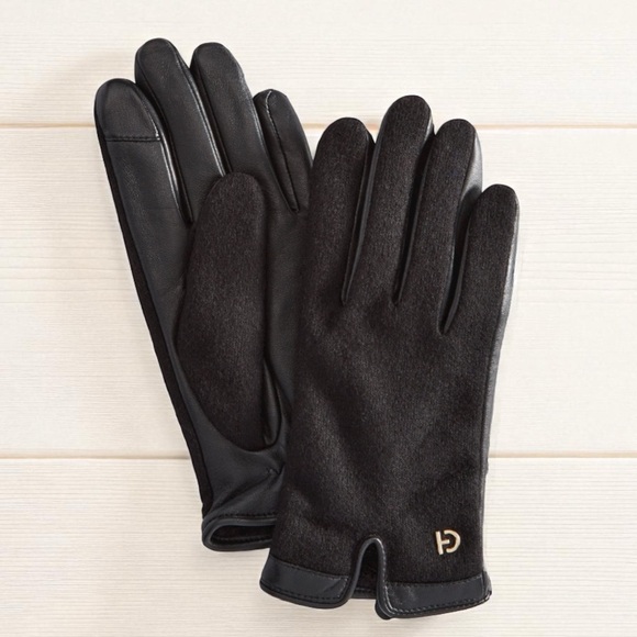 Cole Haan Woven Backed Gloves TOUCHSCREEN Leather Glove in Black MEDIUM NWT - Picture 1 of 7